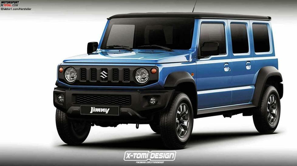 Auch einen fünftürigen Jimny spendiert uns X-Tomi Design. Zumindest virtuell. Besonders glücklich wirkt das Design allerdings nicht. Außer Sie stehen auf Mini-Offroader-Stretchlimousinen, so sieht das mit dem gefühlt sieben Meter langen Radstand nämlich aus.
Nichtsdestotrotz wäre ein fünftüriger Jimny mit mehr Fond- und Kofferraum wohl gar keine so schlechte Idee. Nicht nur viele Förster beschweren sich, dass ihnen das Auto für die tägliche Arbeit einfach zu klein ist.