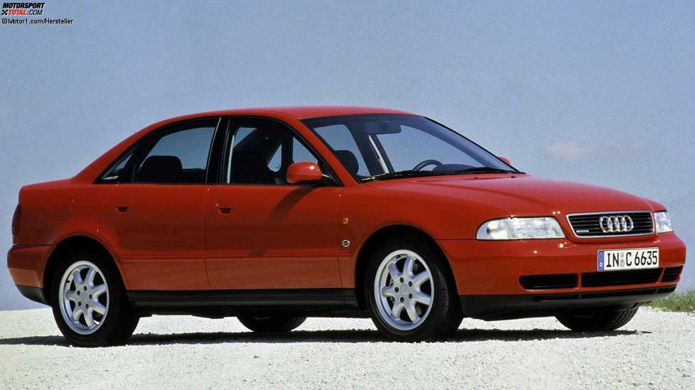 Der Audi A4 beerbte 1994 als komplette Neuentwicklung den Audi 80. Zugleich wurde die Nomenklatur auf die noch heute gültige Kombination aus Buchstabe und Zahl umgestellt. Basismotor im A4 war damals ein 1,6-Liter-Saugbenziner mit 101 PS Leistung.