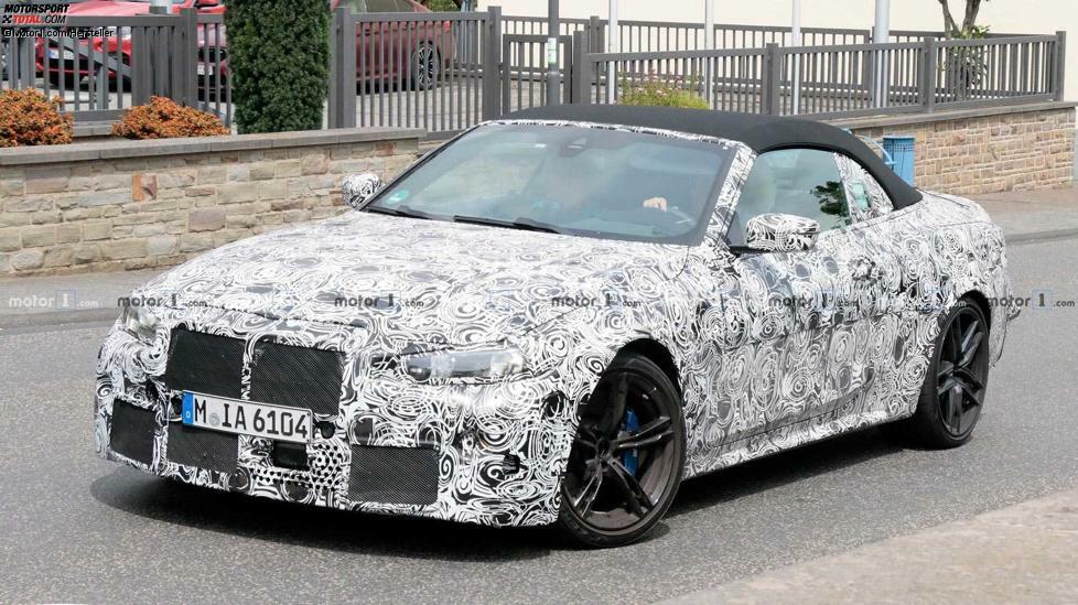 BMW M4 Cabrio (2021): Erlkönigbilder des nächsten 4er Cabrios haben wir schon gesehen. Auch den kommenden hatten wir als Prototyp mehrmals vor der Kamera. Nun aber kriegen wir endlich auch das neue BMW M4 Cabrio zu Gesicht, wenn auch noch mit starker Tarnung. Trotzdem ist bereits gut sichtbar, dass es ein Stoffdach erhält. (Bild: CarPix)