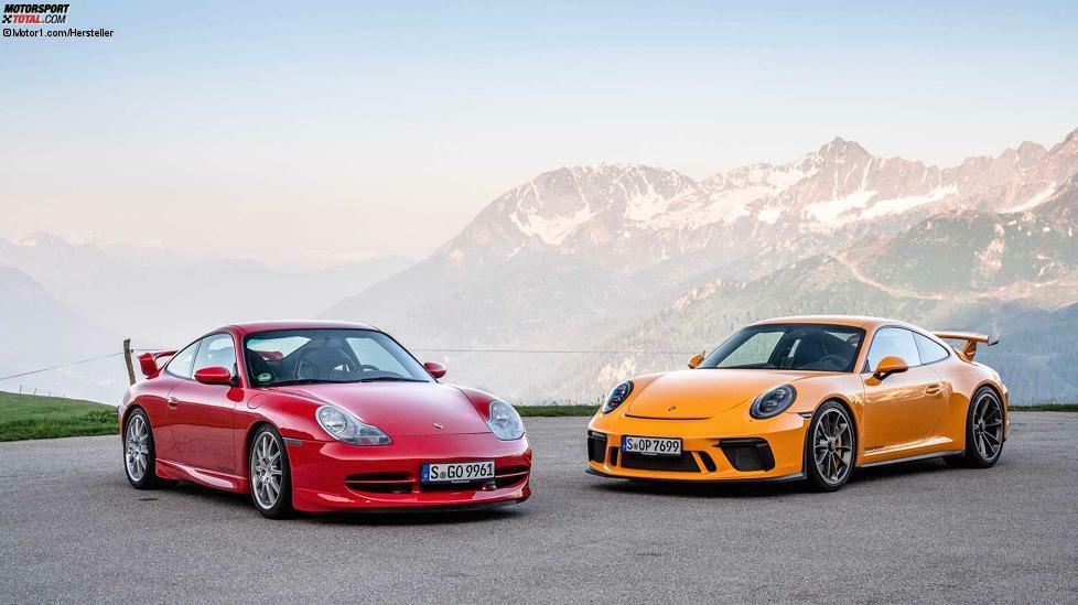 Der Erste und der (vorerst) Letzte. Diese beiden GT3 trennen 18 Jahre, 140 PS, 80 Kilo (996.1: 1.350 Kilo, 991.2: 1.430 Kilo) und 44 Sekunden auf der Nordschleife. 