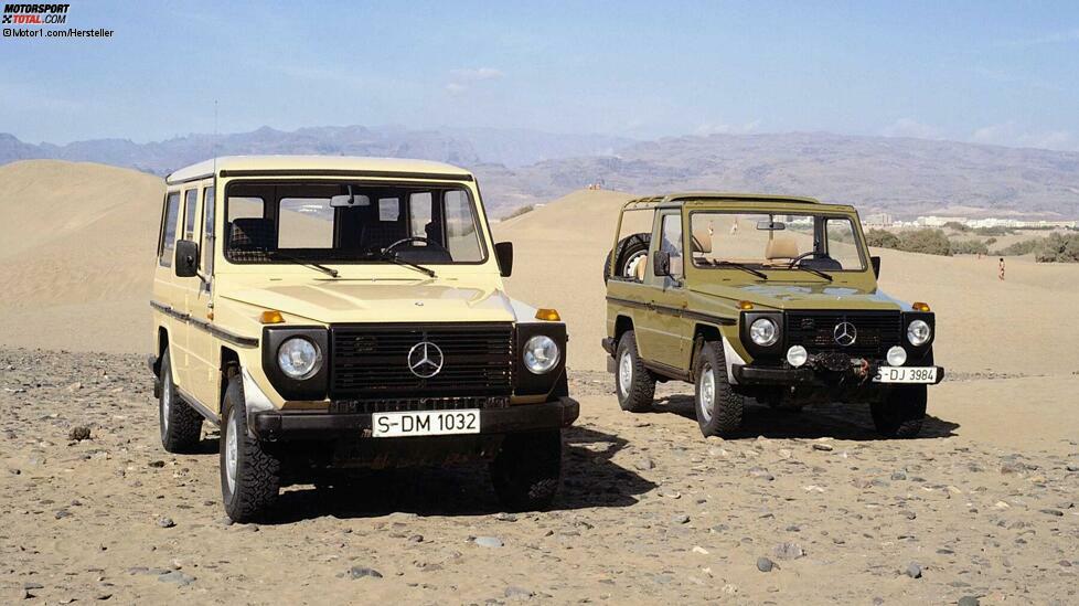 Längst eine Legende ist der Mercedes G: Ursprünglich gemeinsam mit Daimler-Steyr-Puch für das iranische Militär konzipiert, wurde der G ab 1979 sukzessive zum noblen Geländewagen. Bekanntheit erlangte auch das 