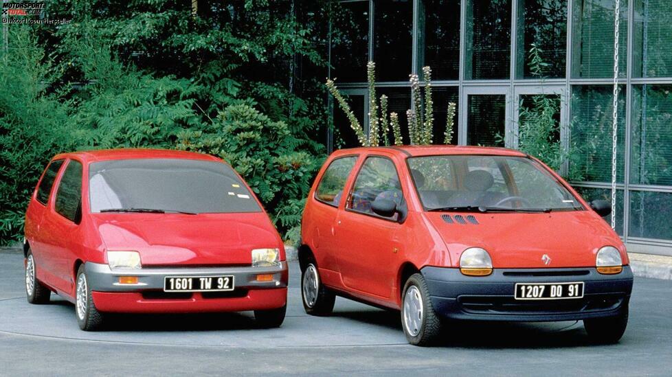 Ein Foto aus der Entwicklungsphase des Renault Twingo in den frühen 1990er-Jahren. Die Ursprünge der markanten Monobox-Form liegen sowohl bei der Studie Matra P41 (Matra hatte auch schon den ähnlichen Espace konzipiert) und dem Beskid 106 aus Polen. 
Typisch für die erste Generation des Twingo sind das freundliche Gesicht und die drei Lufteinlässe in der Haube. Mit dem cleveren Raumkonzept stand der Twingo in der Tradition des Renault 4, den er beerbte.