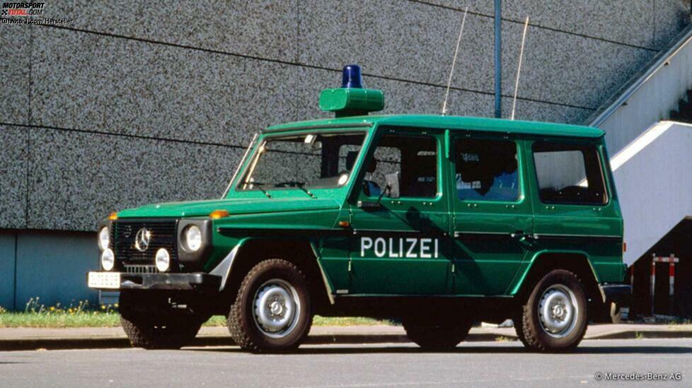 Ein Streifenwagen für Geländeeinsätze? Den Mercedes G sah man meistens beim Bundesgrenzschutz oder gepanzert als Wachschutz für Politikerhäuser und Ministerien.