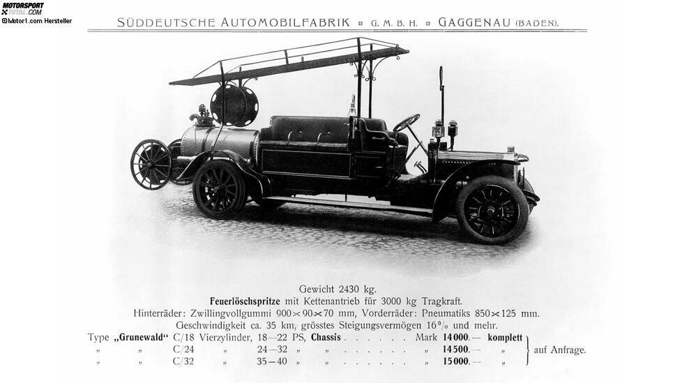 So wurde 1906 für eines der erstes Feuerwehrautos der Welt, die SAG Feuerlösch-Gasspritze Typ Grunewald, geworben.