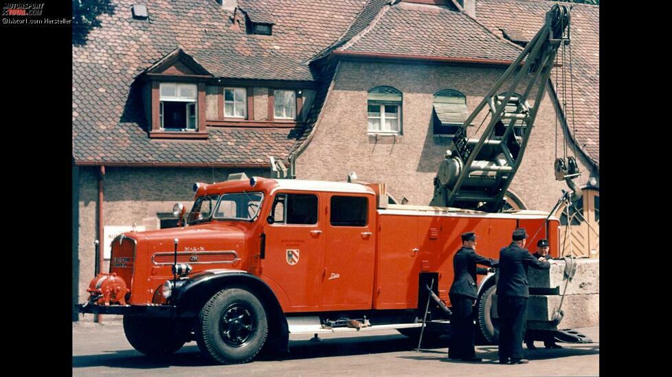 1951 lieferte MAN ein schweres Chassis der F8-Baureihe an die Nürnberger Feuerwehr zum Aufbau als Rüstwagen mit Kran RKW 10.