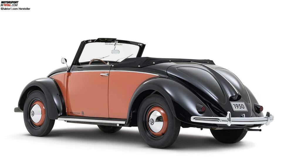 Es gab noch ein zweites VW Käfer Cabrio: Hier sehen wir das zweisitzige Cabriolet Hebmüller (Typ 14A) von 1950, eines von nur 696 gebauten Exemplaren. 
Statt der geplanten 2000 VW-Cabriolets stellte Hebmüller lediglich 696 Stück her, da ein Großbrand am 23. Juli 1949 die Produktionsanlagen zerstörte. Der 1951 abgeschlossene Wiederaufbau und die damit einhergehende Modernisierung der Produktionsanlagen überstiegen die Finanzkraft des Unternehmens. Finanzkräftig muss man auch heute sein, denn ein Hebmüller-Käfer kostet sechsstellig.