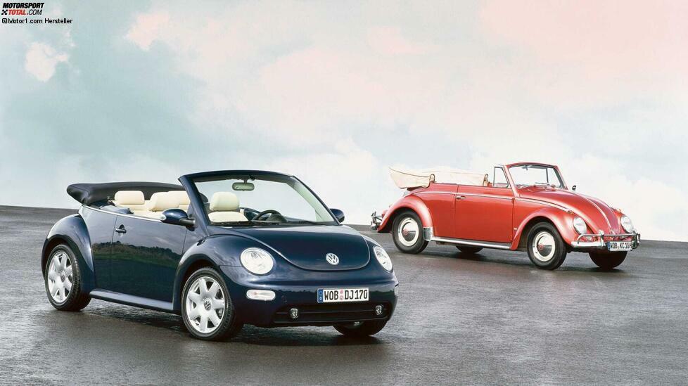 1997 kehrte die Form des VW Käfer als New Beetle zurück. Klar, dass da wie früher ein Cabriolet nicht fehlen durfte. Allerdings ließ man sich bis 2003 Zeit. Und wie einst lag das Verdeck mächtig auf dem Heck auf. 
Speziell die USA hatte man mit dem New Beetle Cabriolet im Blick, da dort das Golf Cabriolet nicht angeboten wurde. Gebaut wurde der offene New Beetle wie sein geschlossenes Pendant im mexikanischen Puebla.