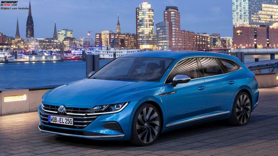 Den Arteon führte VW im Sommer 2017 als Nachfolger des CC (zuvor Passat CC) ein. Den Kombi namens Shooting Brake gibt es erst seit dem Facelift im Sommer 2020.
In der Preisliste stehen derzeit nur zwei Diesel, ein 2.0 TDI mit 150 PS und einer mit 190 PS, wobei es letzteren auch mit Allradantrieb gibt. Angekündigt wurde aber noch eine R-Version mit einem 320 PS starken 2.0 TSI sowie ein Plug-in-Hybrid (eHybrid mit 218 PS, Technik vom Passat GTE).
Länge: 4.866 mmKofferraum: 565-1.632 LiterMotoren: keine Benziner, 2 Diesel (angekündigt: 1 Turbobenziner und 1 Plug-in-Hybrid)Antrieb: Front- oder Allradantrieb