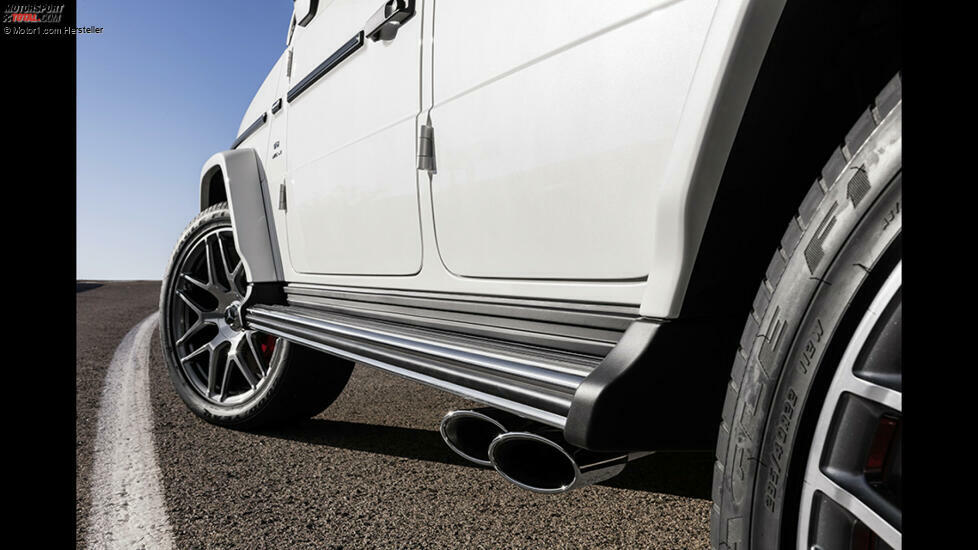 Ohne geht nicht beim AMG-G: Fette Sidepipes dürften ordentlich Sound hinausposaunen