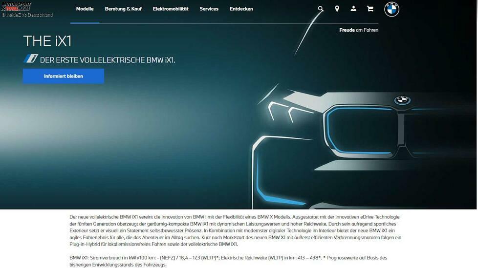 BMW iX1 auf einer BMMW-Website