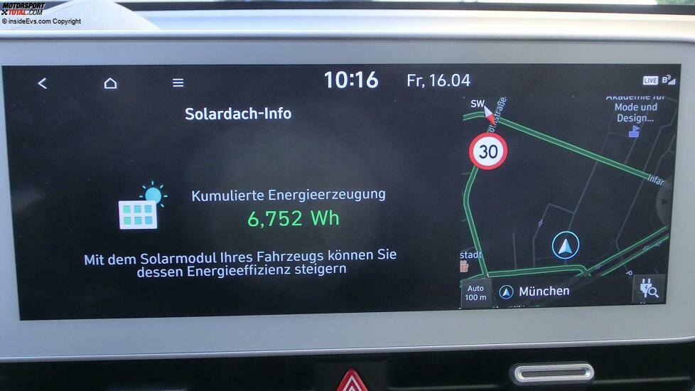 Hyundai Ioniq 5: Die per Solardach erzeugte Energie (leider nicht in Echtzeit, sondern nur kumuliert)