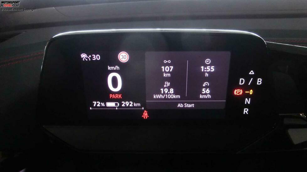 VW ID.5 GTX: Auf unserer 107 km langen Testfahrt zeigte der Bordcomputer einen Stromverbrauch von knapp 20 kWh/100 km an