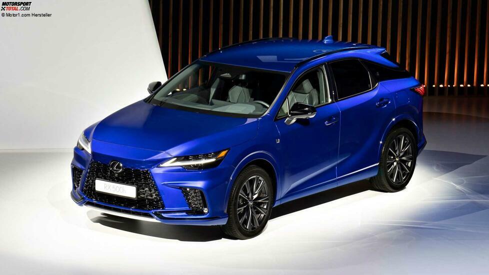 2023 Lexus RX 500h Auf der Bühne Front Hochwinkel