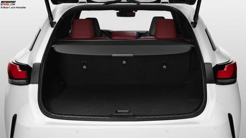 2023 Lexus RX 500h F Sport weiße Sitze oben mit Ladeabdeckung