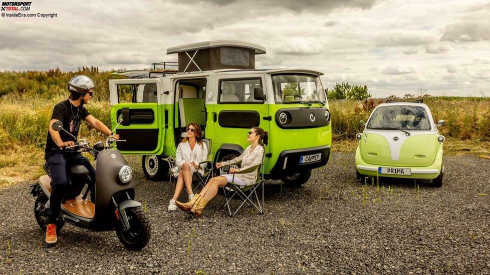 Drei Modelle von Electric Brands: Nito N1e, XBus Camper und Evetta