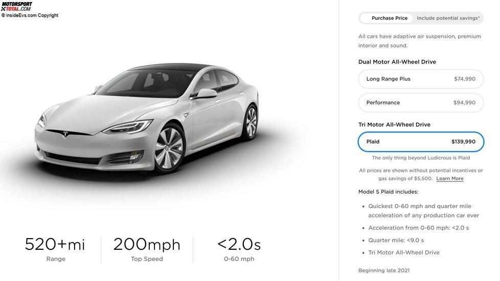Tesla Model S Plaid Konfigurator