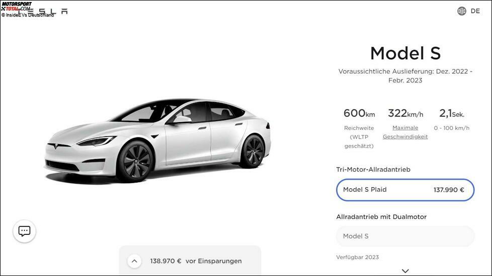 Tesla Model S in Deutschland wieder konfigurierbar