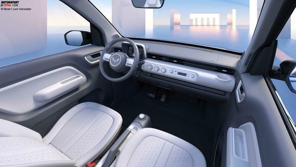 Wuling Hong Guang Mini EV Cabrio Innenausstattung Armaturenbrett und Sitze in weiß