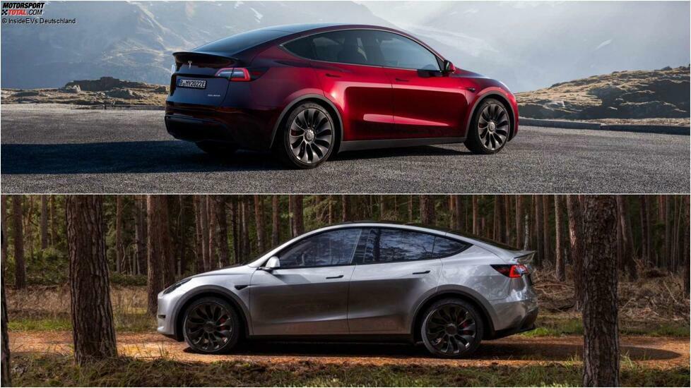 Tesla Model Y in Midnight Cherry Rot und Quicksilver