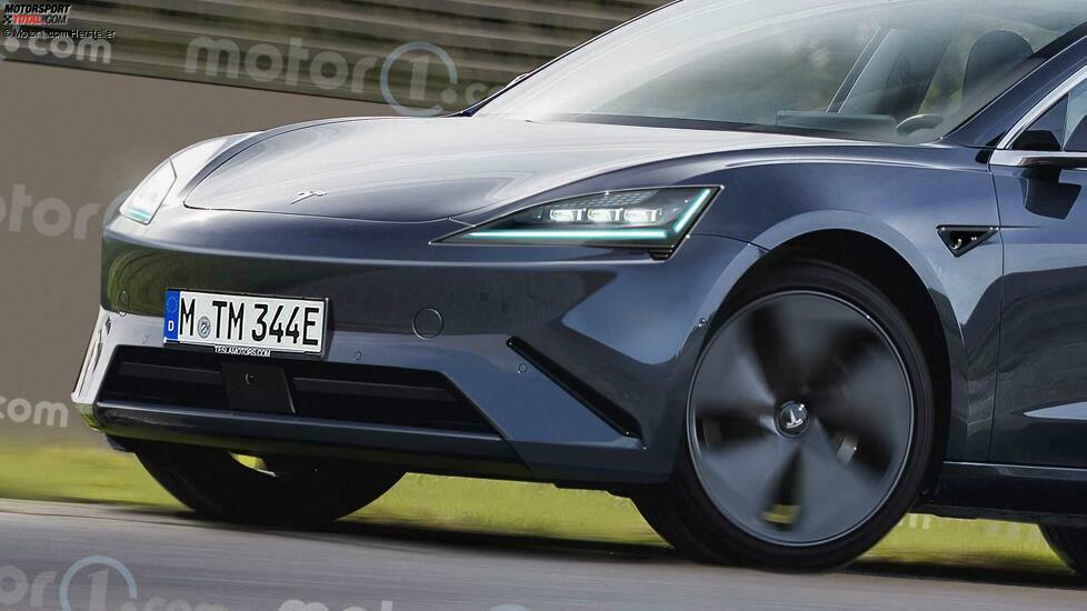 Tesla Model 3 (2023) mit Facelift als Rendering von Motor1.com