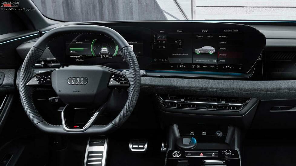 Audi Q6 e-tron: Das Cockpit mit dunkler Innenausstattung (Detail)