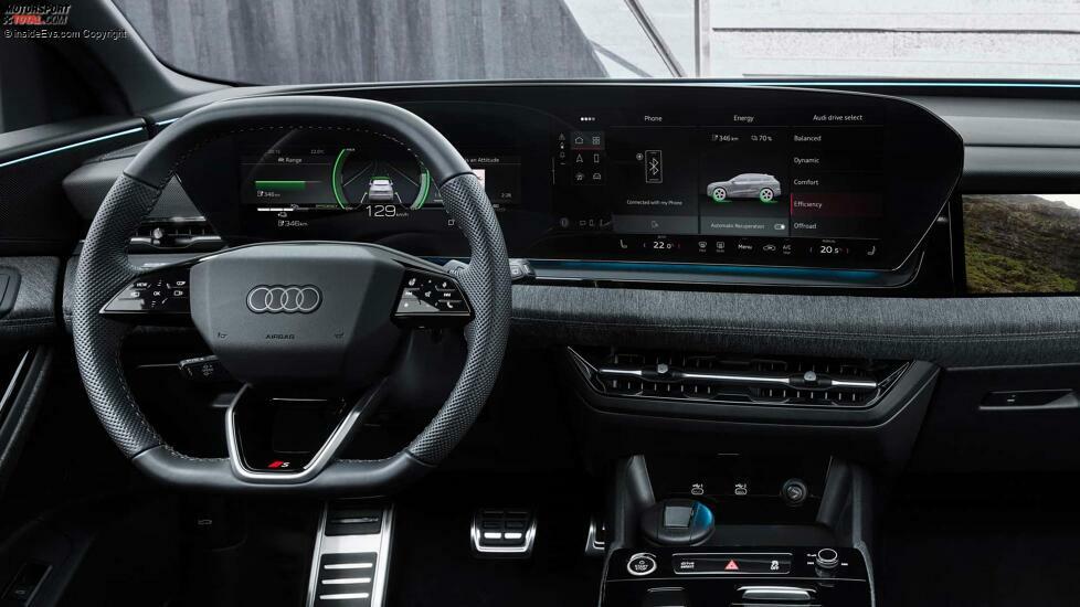 Audi Q6 e-tron: Das Cockpit mit dunkler Innenausstattung (Detail)