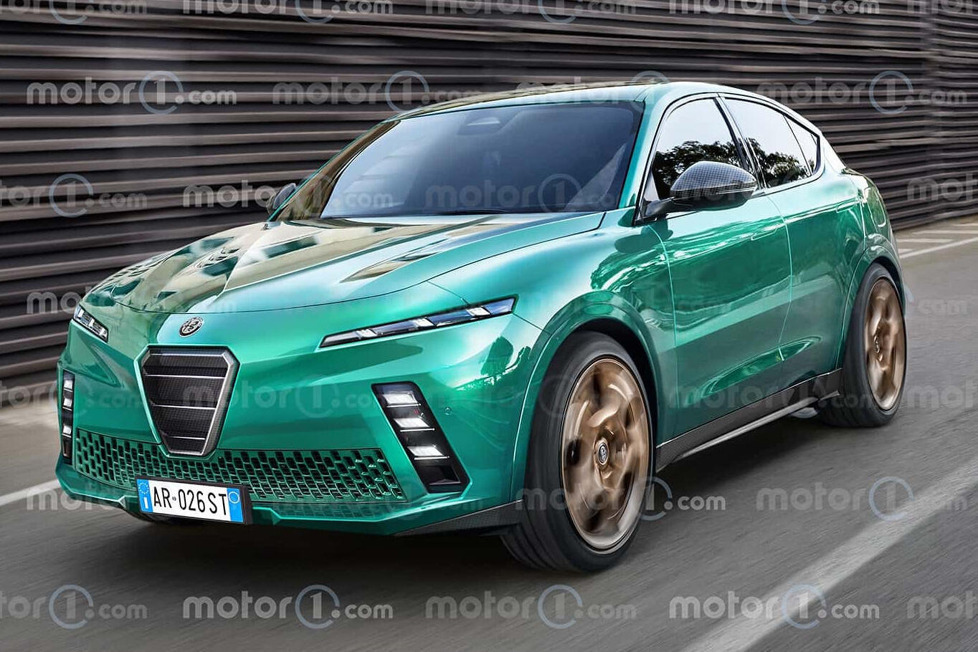 Die zweite Generation des Stelvio kommt 2026 rein elektrisch: Unser exklusives Rendering zeigt wie er aussehen könnte
