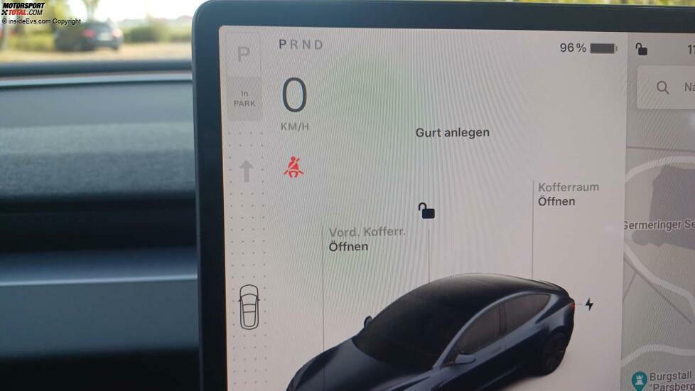 Tesla Model 3 Highland: Der Parkmodus wird links oben aktiviert