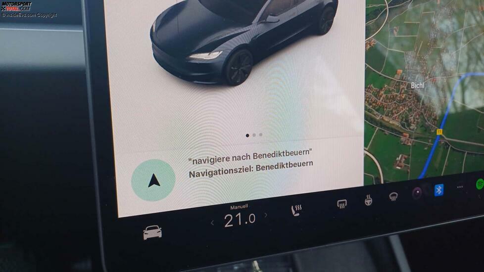 Tesla Model 3 Highland: Die Navigation kann auch per Sprachbedienung gestartet werden