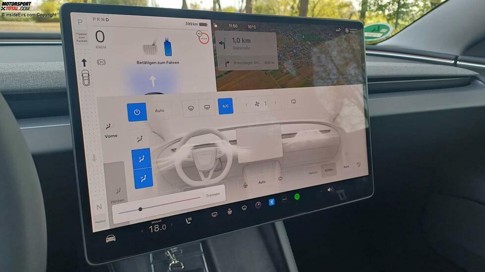 Tesla Model 3 Highland: Die Bedienung der Klimaanlage