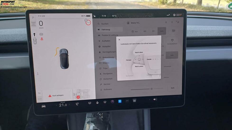 Tesla Model 3 Highland: Auch die Lenksäule wird per Touchscreen eingestellt