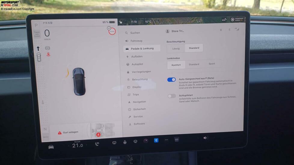 Tesla Model 3 Highland: Einstellung fürs Gaspedal (Lässig oder Standard) und die Lenkung (3 Modi)