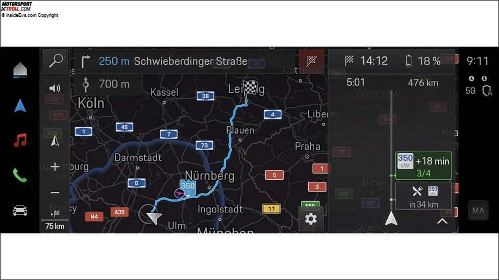 Porsche Macan (2024): Routenführung des Navigationssystems inklusive Ladeplanung