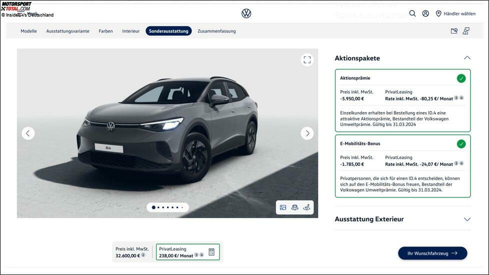 VW ID.4 Aktionsprämie und E-Mobilitäts-Bonus