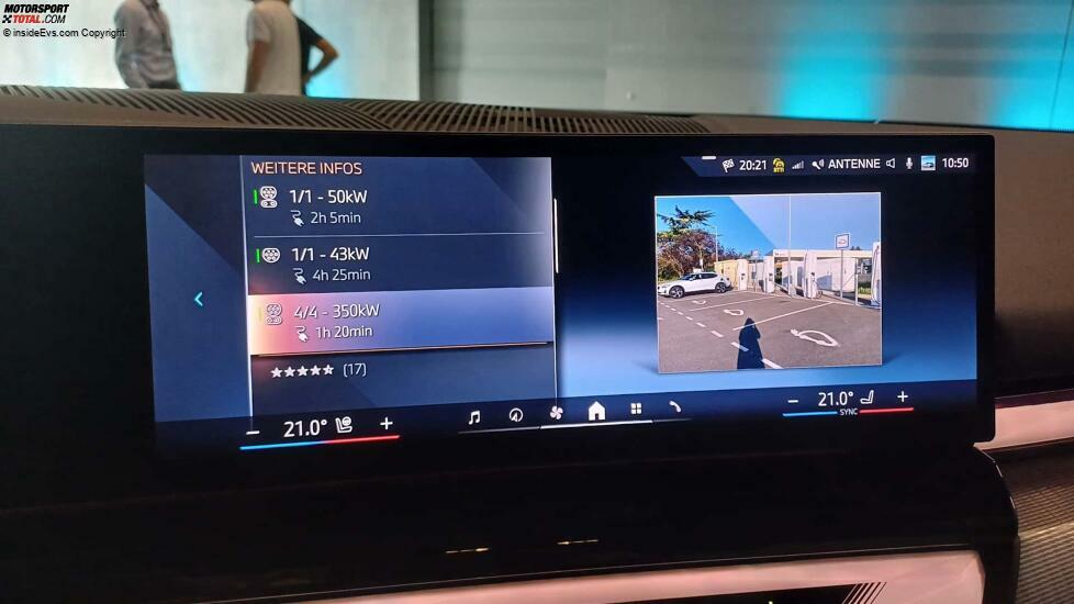 BMW i5 Touring: Für jeden Ladestopp kann man sich die Verfügbarkeit und die Ladeleistung anzeigen lassen