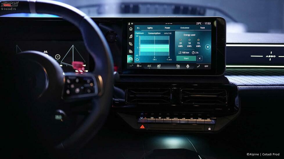 Alpine A290 (2024): Der Touchscreen zeigt die Temperatur der Batterie, des Motors und sogar der Bremsen an