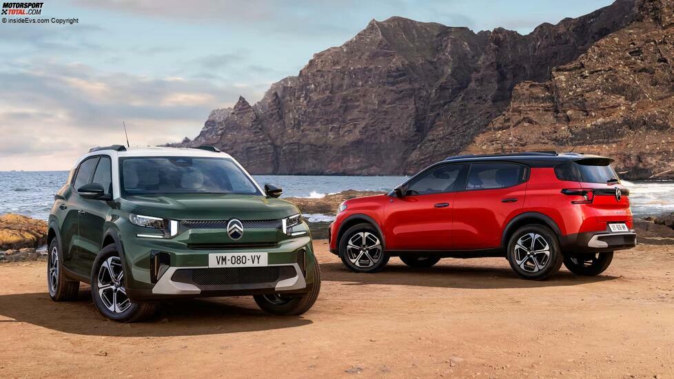 Citroen C3 Aircross als Verbrenner (grün) und Elektroauto (rot)