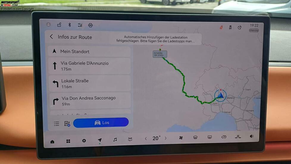 Leapmotor C10 (2024): Das automatische Hinzufügen der passenden Ladestationen funktionierte beim Testauto noch nicht (siehe Meldungs-Box)