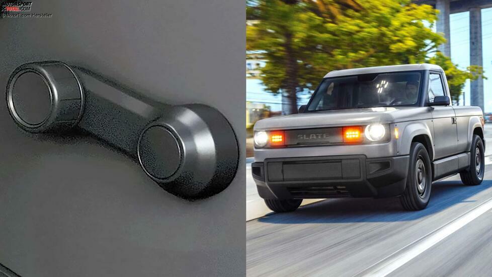 Slate truck crank window control closeup next to truck