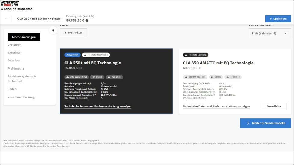 Mercedes CLA EQ im Konfigurator
