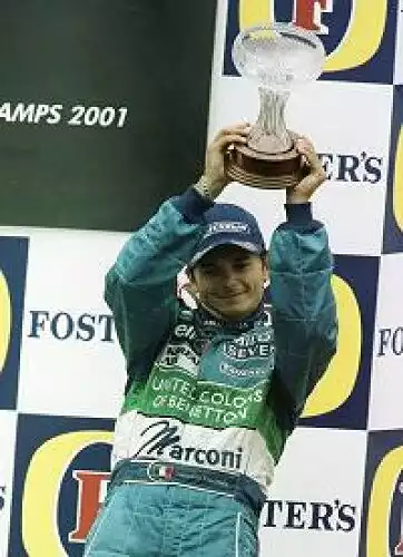 Titel-Bild zur News: Giancarlo Fisichella (Benetton-Renault) feiert seinen dritten Platz in Spa
