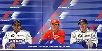 Michael Schumacher, sein Bruder Ralf und dessen Teamkollege auf der Pressekonferenz