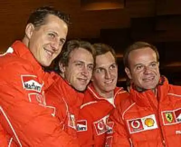 Michael Schumacher, Luca Badoer, Luciano Burti, Rubens Barrichello Titel-Bild zur News: Michael Schumacher, Luca Badoer, Luciano Burti, Rubens Barrichello