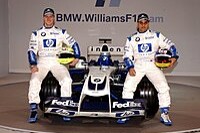 Ralf Schumacher, Juan-Pablo Montoya und der neue BMW-Williams FW26 beim Launch in Valencia