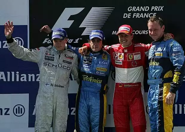 Titel-Bild zur News: Kimi Räikkönen, Fernando Alonso, Michael Schumacher
