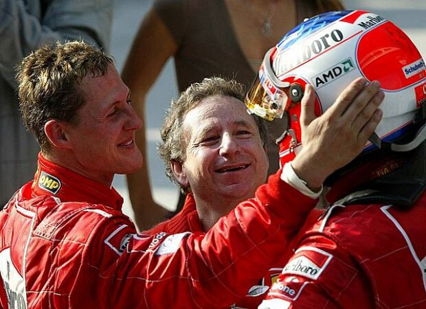 Titel-Bild zur News: Michael Schumacher, Jean Todt und Rubens Barrichello