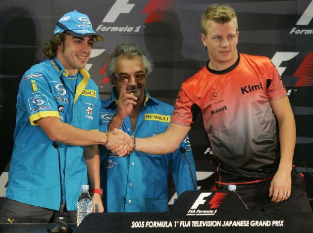 Titel-Bild zur News: Fernando Alonso, Flavio Briatore und Kimi Räikkönen