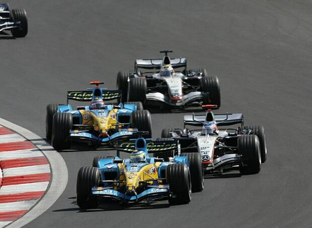 Titel-Bild zur News: Fernando Alonso, Giancarlo Fisichella, Juan-Pablo Montoya, Kimi Räikkönen
