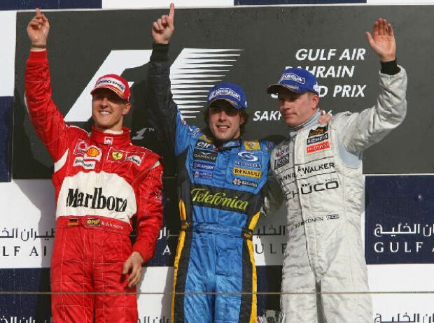 Titel-Bild zur News: Michael Schumacher, Fernando Alonso und Kimi Räikkönen