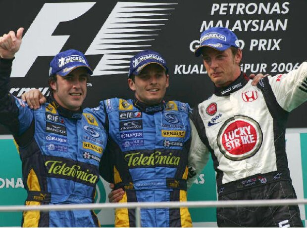 Titel-Bild zur News: Fernando Alonso, Giancarlo Fisichella und Jenson Button